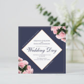 ピンクエレガントローズブーケ花フローラ結婚ズ 招待状 (スタンド正面)