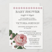 ピンクエレガントローズベビーガールシャワー招待状 招待状 (正面/裏面)