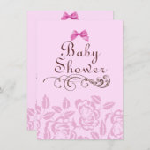 ピンクエレガントローズベビーシャワー招待状 招待状 (正面/裏面)