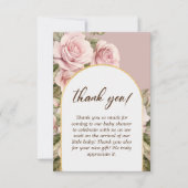 ピンクエレガントローズベビーシャワー サンキューカード (正面)