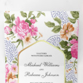 ピンクエレガントローズボタニカルガーデン3 in 1結婚 s 三つ折り招待状 (内部最初)
