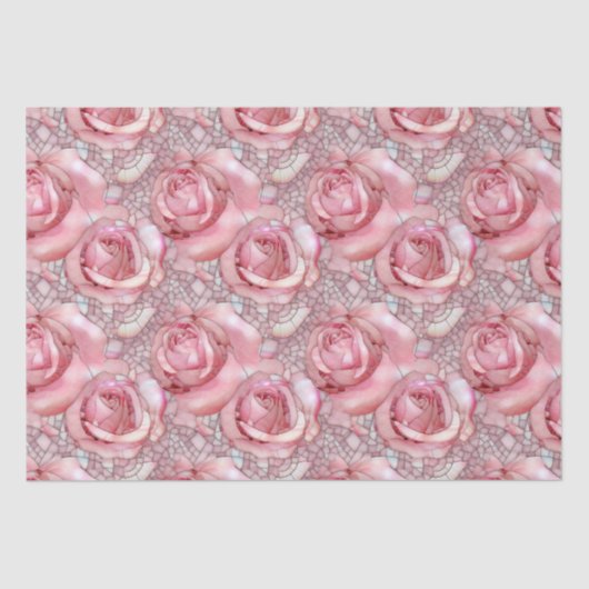 ピンクエレガントローズモザイクパターン誕生日 薄葉紙 (正面)