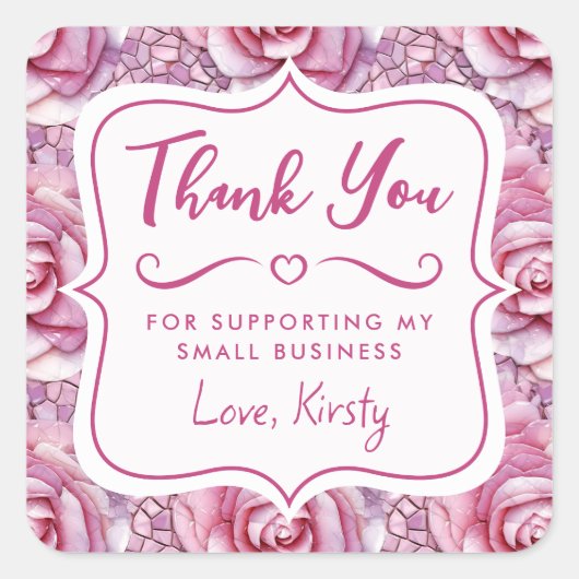 ピンクエレガントローズモザイク小規模企業 スクエアシール (正面)