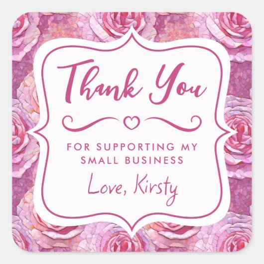 ピンクエレガントローズモザイク小規模企業 スクエアシール (正面)