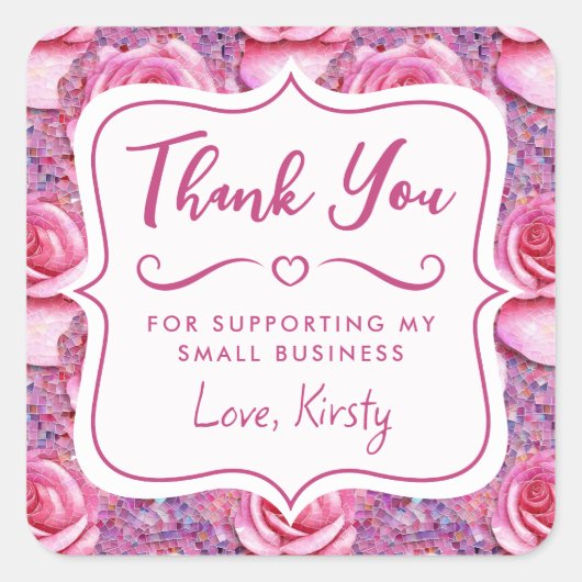 ピンクエレガントローズモザイク小規模企業 スクエアシール (正面)
