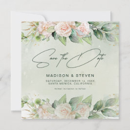 ピンクエレガントローズユーカリプトゥスグリーン結婚リー セーブザデート