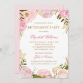 ピンクエレガントローズリタイアメントパーティーカード 招待状 (正面/裏面)