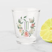 ピンクエレガントローズリースモノグラム ショットグラス (正面)