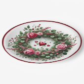 ピンクエレガントローズリース赤いハート紙プレート ペーパープレート (アングル)