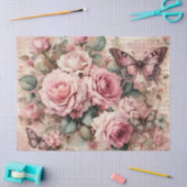 ピンクエレガントローズヴィンテージフローラ分離 薄葉紙 (クラフト)