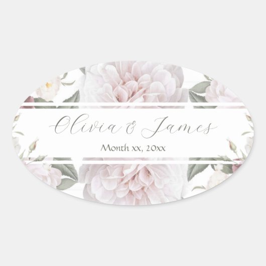 ピンクエレガントローズ庭園の結婚式 楕円形シール (正面)