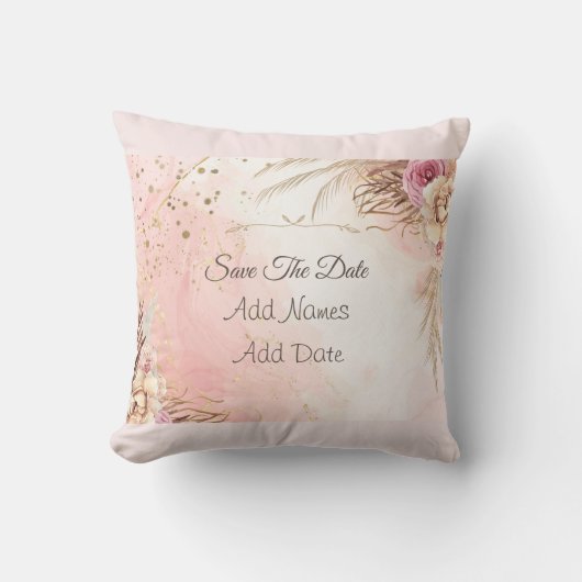 ピンクエレガントローズ春ブロッサムの日付を保存 クッション (正面)