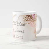 ピンクエレガントローズ春ブロッサムの日付を保存 ジャンボコーヒーマグカップ (正面右)