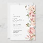 ピンクエレガントローズ牡丹フローラガールバプテスマ 招待状 (正面)
