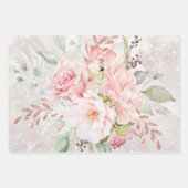 ピンクエレガントローズ牡丹フローラ大理石グリッター ラッピングペーパーシート (正面)
