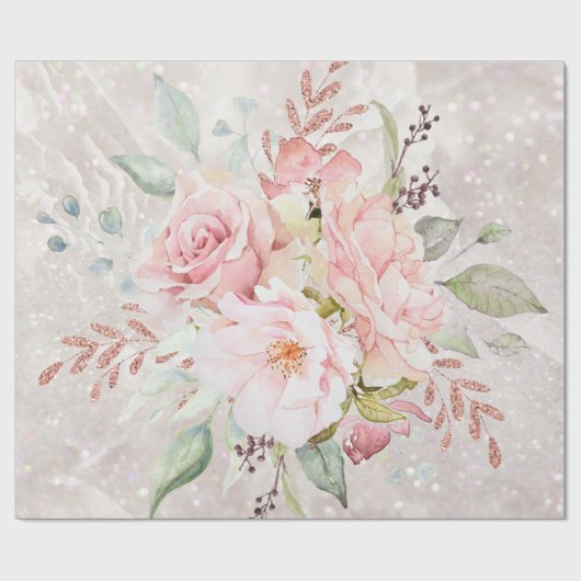 ピンクエレガントローズ牡丹フローラ大理石グリッター ラッピングペーパー (フラット)