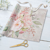 ピンクエレガントローズ牡丹フローラ大理石グリッター ラッピングペーパー