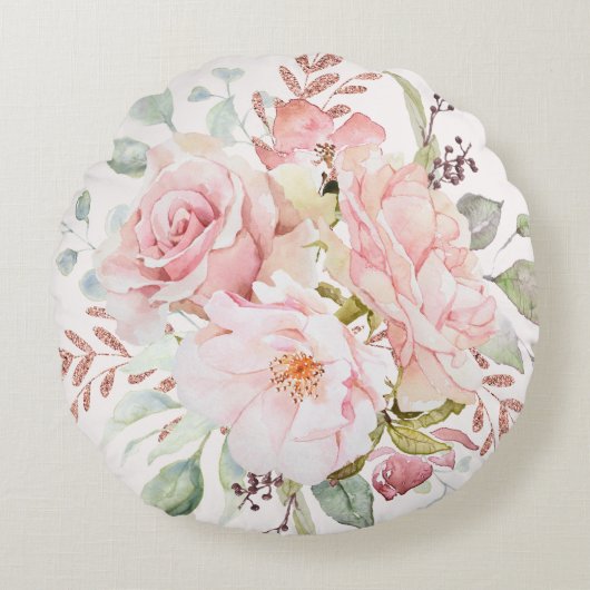 ピンクエレガントローズ牡丹フローラ子供部屋 ラウンドクッション (正面)
