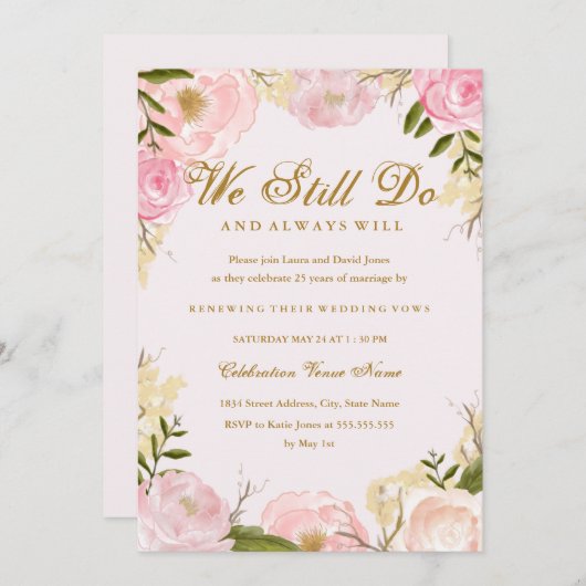 ピンクエレガントローズ発願リニューアル記念日 招待状 (正面/裏面)