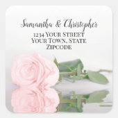 ピンクエレガントローズ結婚差出人住所シール スクエアシール (正面)