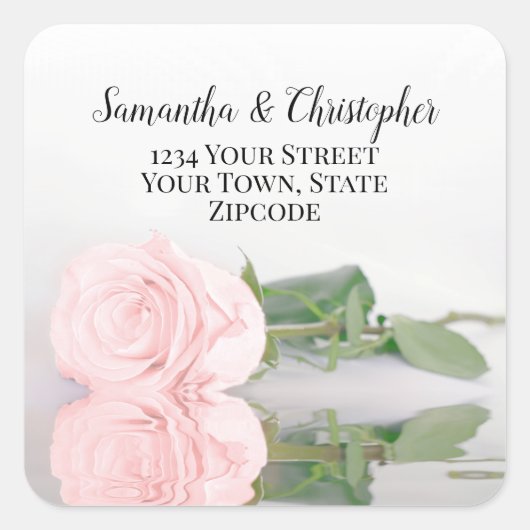 ピンクエレガントローズ結婚差出人住所シール スクエアシール (正面)