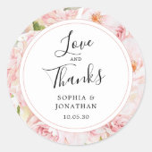 ピンクエレガントローズ結婚式の引き出物サンキュー ラウンドシール (正面)