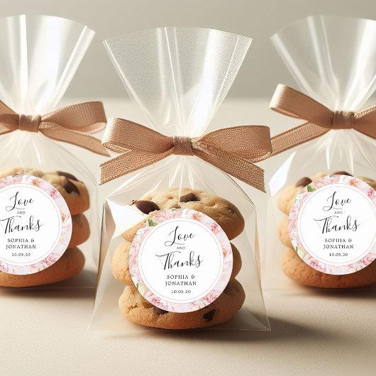 ピンクエレガントローズ結婚式の引き出物サンキュー ラウンドシール