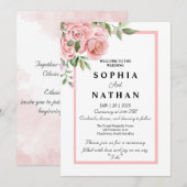 ピンクエレガントローズ結婚式招待状 | ロマンチック 招待状 (正面/裏面)