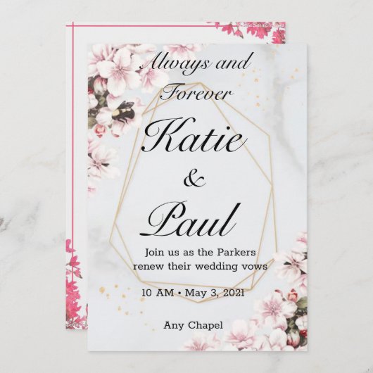 ピンクエレガントローズ結婚式招待状 招待状 (正面/裏面)