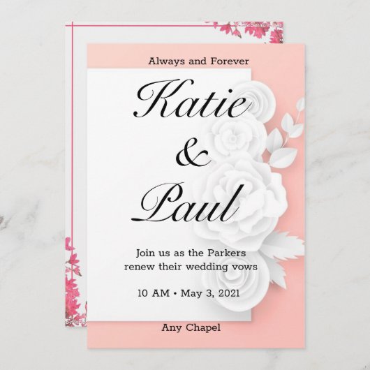 ピンクエレガントローズ結婚式招待状 招待状 (正面/裏面)