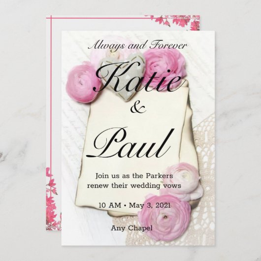 ピンクエレガントローズ結婚式招待状 招待状 (正面/裏面)