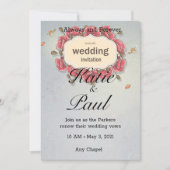 ピンクエレガントローズ結婚式招待状 招待状 (正面)