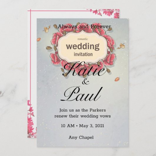 ピンクエレガントローズ結婚式招待状 招待状 (正面/裏面)