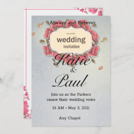 ピンクエレガントローズ結婚式招待状 招待状