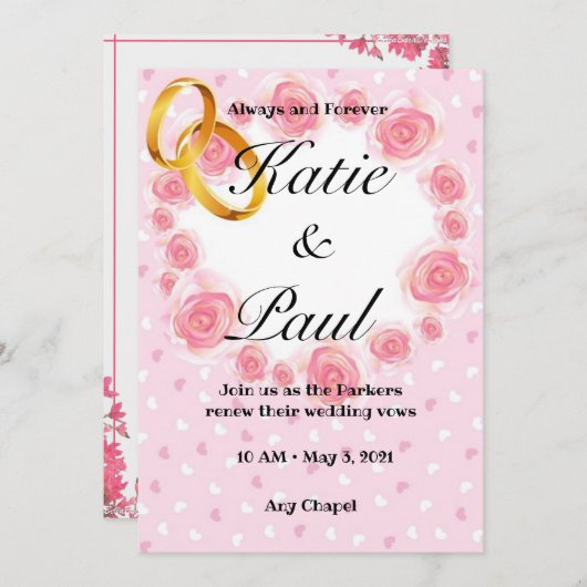 ピンクエレガントローズ結婚式招待状 招待状 (正面/裏面)