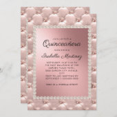 ピンクエレガントローズ金ゴールドキンセアニラ写真真珠 招待状 (正面/裏面)