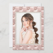 ピンクエレガントローズ金ゴールドキンセアニラ写真真珠 招待状 (裏面)