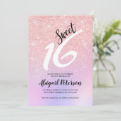 ピンクエレガントローズ金ゴールドグリッターグラデーションsweet sixteen 招待状 (スタンド正面)