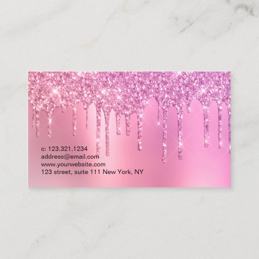 ピンクエレガントローズ金ゴールドグリッタードリップ爪、 ネイル 名刺 (裏面)