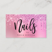 ピンクエレガントローズ金ゴールドグリッタードリップ爪、 ネイル 名刺 (正面)