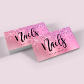 ピンクエレガントローズ金ゴールドグリッタードリップ爪、 ネイル 名刺