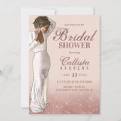 ピンクエレガントローズ金ゴールドグリッタードレスブライダルシャワー 招待状 (正面)