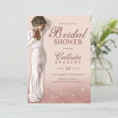 ピンクエレガントローズ金ゴールドグリッタードレスブライダルシャワー 招待状 (スタンド正面)