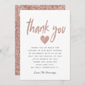 ピンクエレガントローズ金ゴールドグリッターベビーシャワー サンキューカード (正面/裏面)