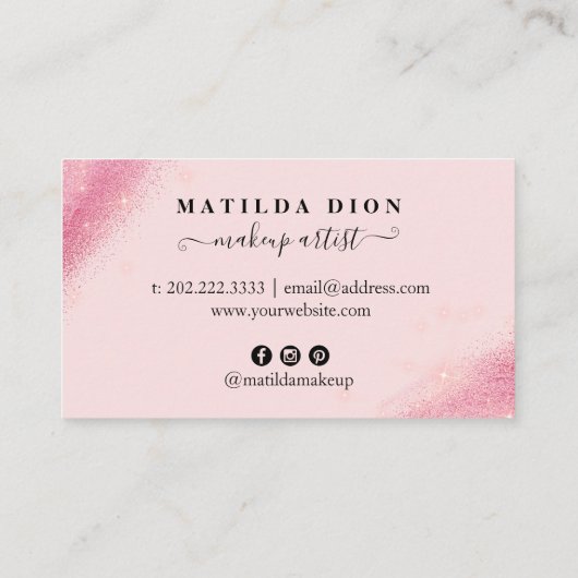 ピンクエレガントローズ金ゴールドグリッターメイクアップアーティスト 名刺 (裏面)