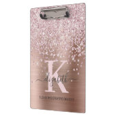 ピンクエレガントローズ金ゴールドグリッターモノグラムの クリップボード (左)