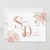 ピンクエレガントローズ金ゴールドグリッター保存日 招待状 (正面)