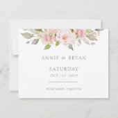 ピンクエレガントローズ金ゴールドグリッター保存日 招待状 (裏面)