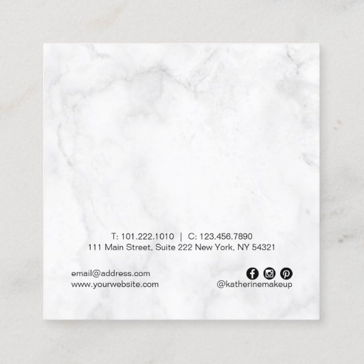 ピンクエレガントローズ金ゴールドグリッター白大理石化粧 スクエア名刺 (裏面)