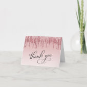 ピンクエレガントローズ金ゴールドグリッター50th誕生日パーティー サンキューカード (正面)